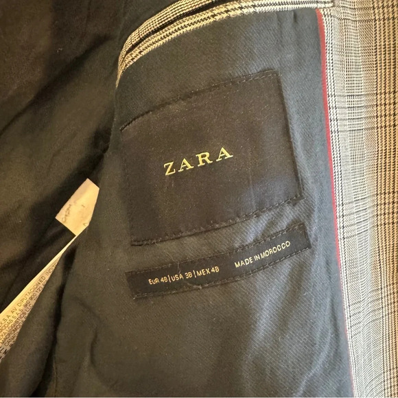 Zara Men's Plaid Blazer Notched Lapel Two Button Front Flap Pocket Lined 38 Grey - Picture 9 of 14
